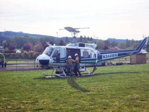 Helicopter landing on field